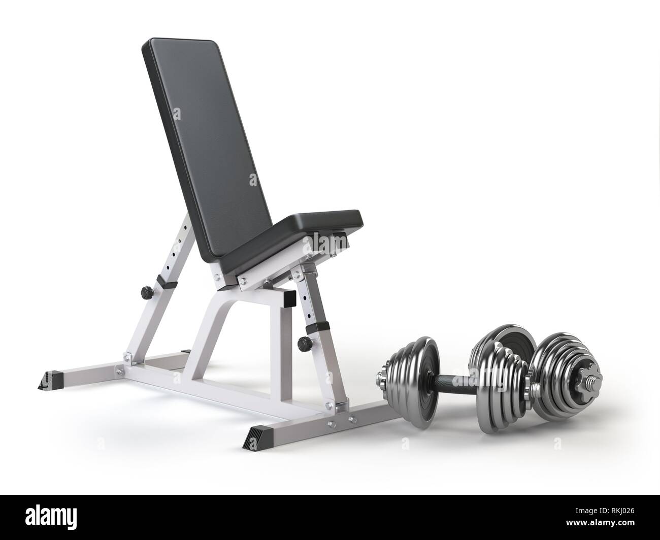 Barbell Bench With Weight Dumbbells Isolated On White 3d