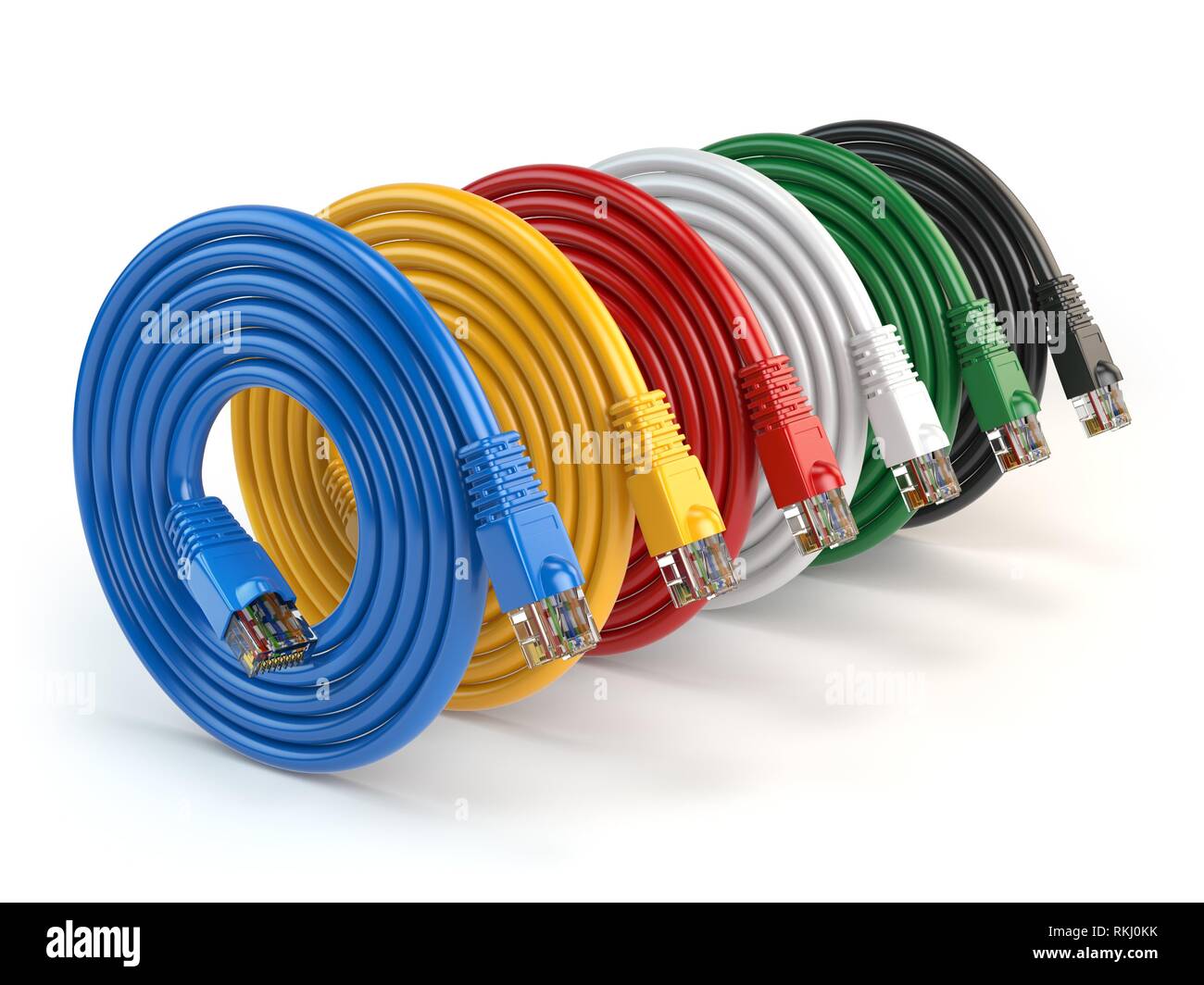 Set of colorful of LAN network connection cables.