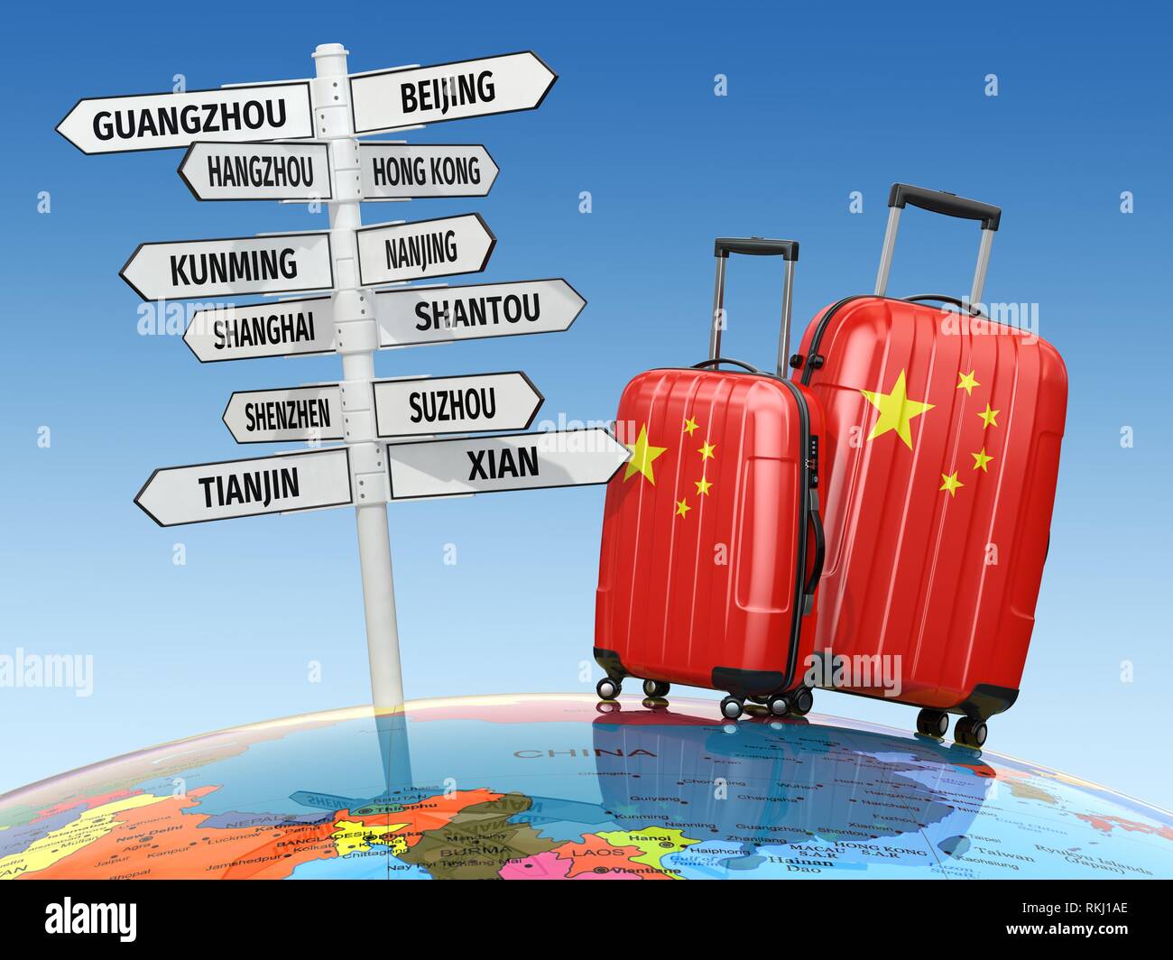 Travel concept suitcases signpost earth hi-res stock photography and images  - Alamy