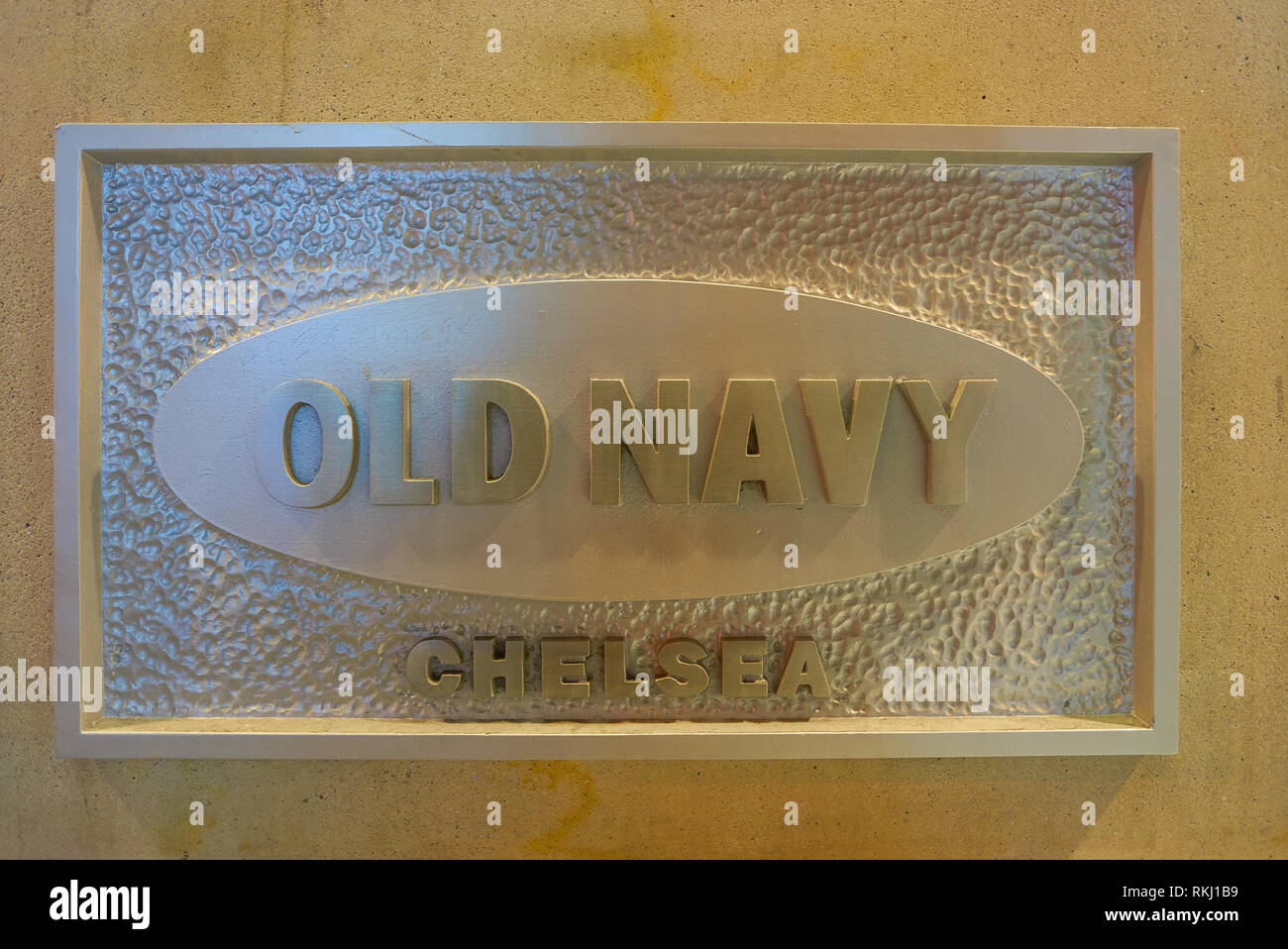NEW YORK - MARCH 18, 2016: close up shot of Old Navy signboard. Old Navy is an American clothing and accessories retailer owned by American multinatio Stock Photo