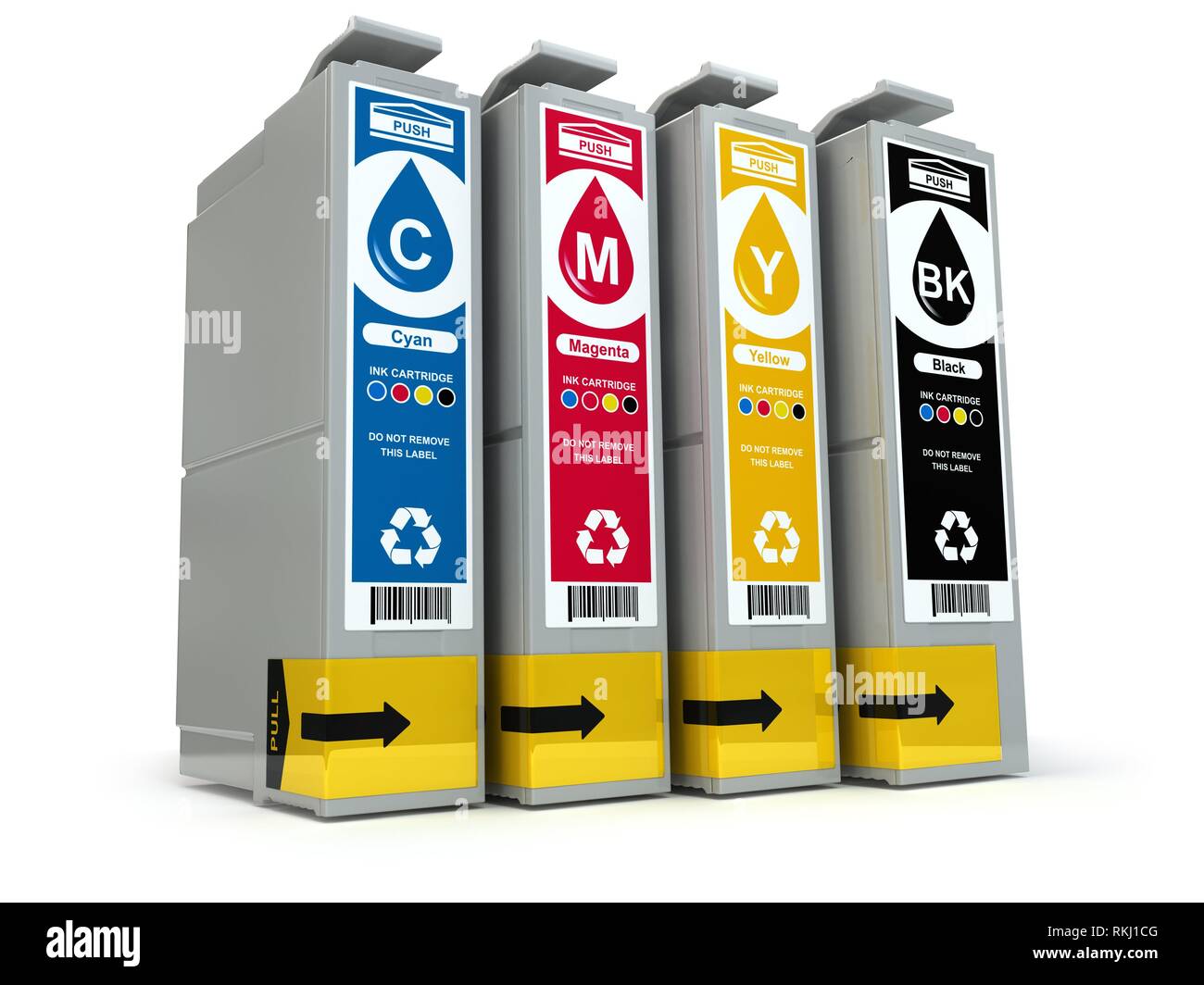 Inkjet CMYK printer cartridges isolated on white. 3d Stock Photo Alamy