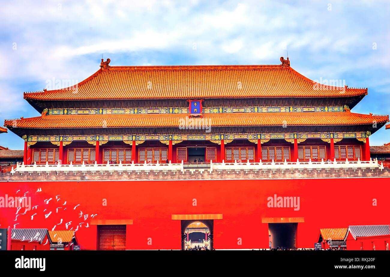 Meridian Gate Gugong Forbidden City Palace Wall Beijing China. Emperor