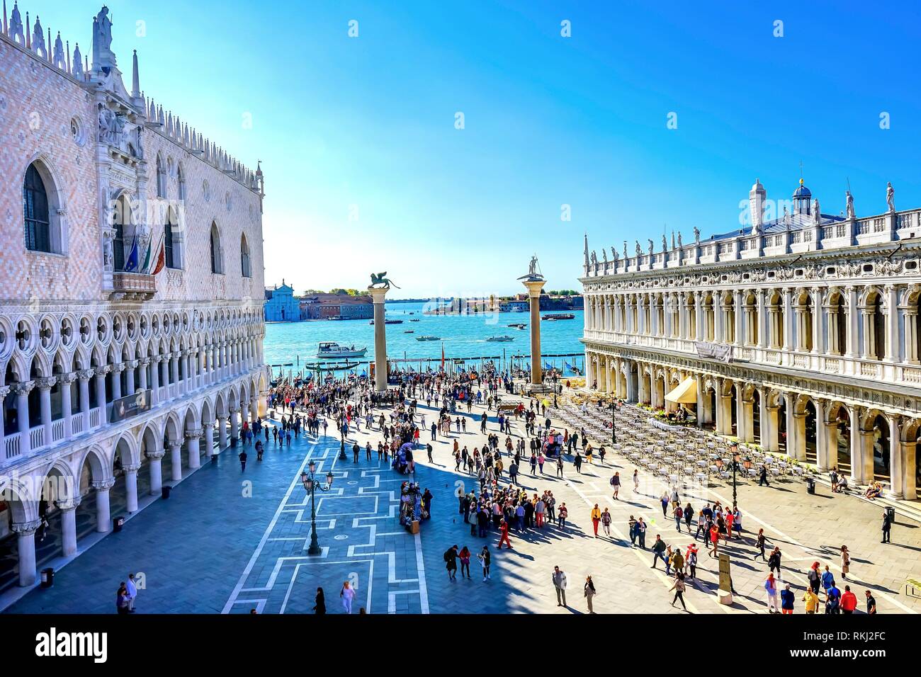 Doge's Palace Grand Canal Piazza San Marco Saint Mark's Square Venice Italy. Famous Entrance to Saint Mark's Square. Stock Photo
