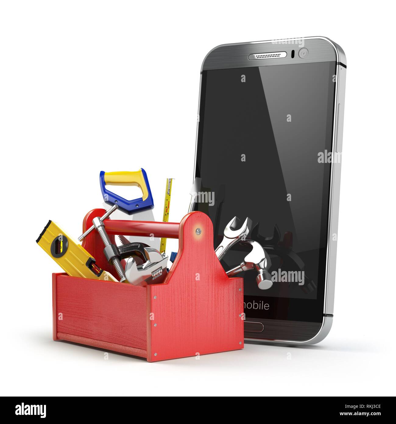Mobile phone service concept. Online support. Smartphone with toolbox