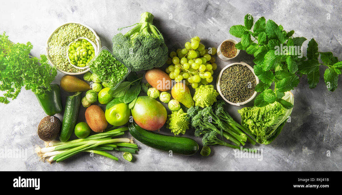 Variety of Green Vegetables and Fruits Stock Photo Alamy