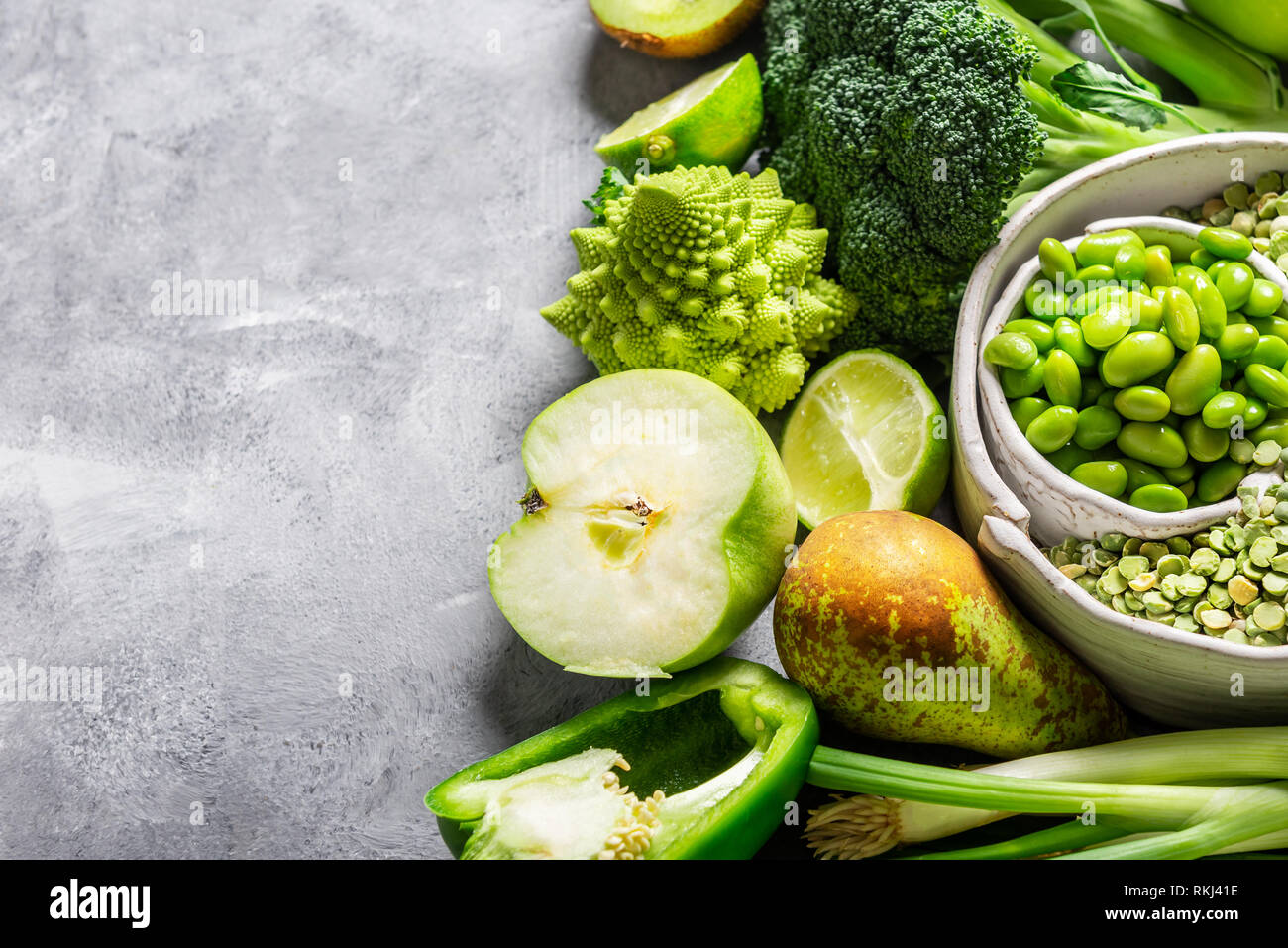 Variety of Green Vegetables and Fruits Stock Photo Alamy