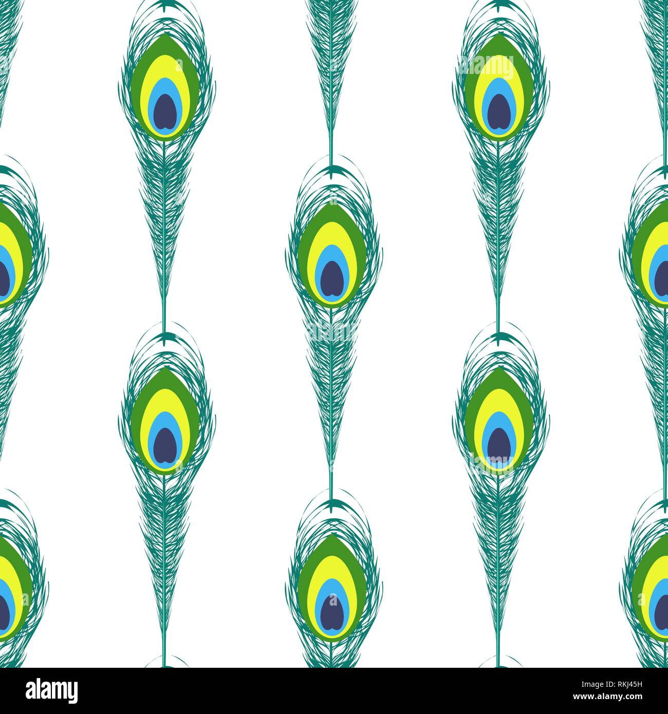 Colorful Peacock Feathers Seamless Pattern Stock Vector