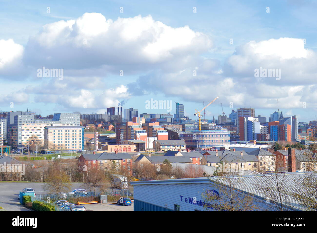 Looking towards Kirkstall Road & Leeds city from a boom lift, which
