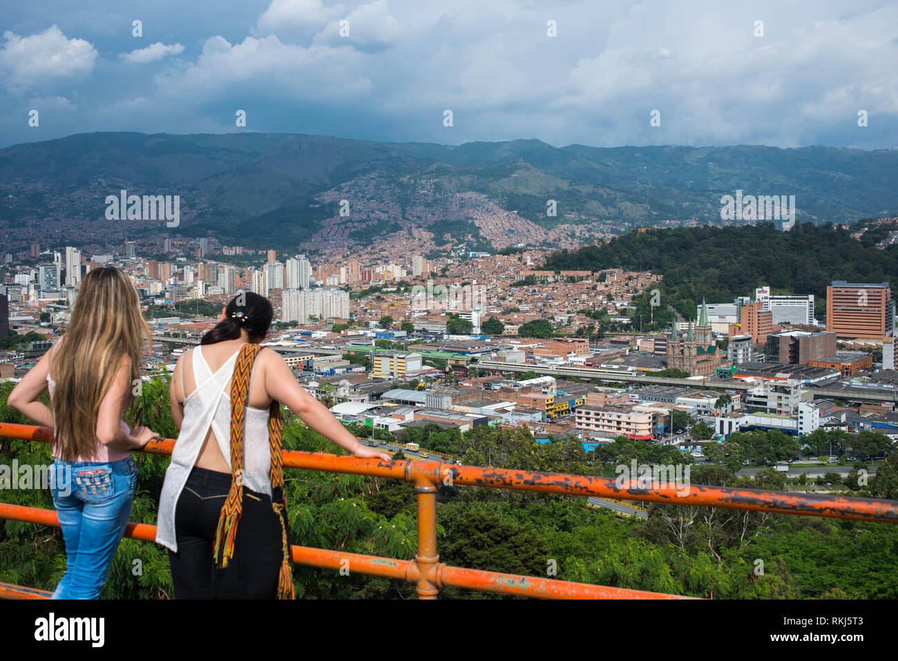 Medellin, Antioquia, Colombia: overview of downtown from Cerro Nutibara. Stock Photo