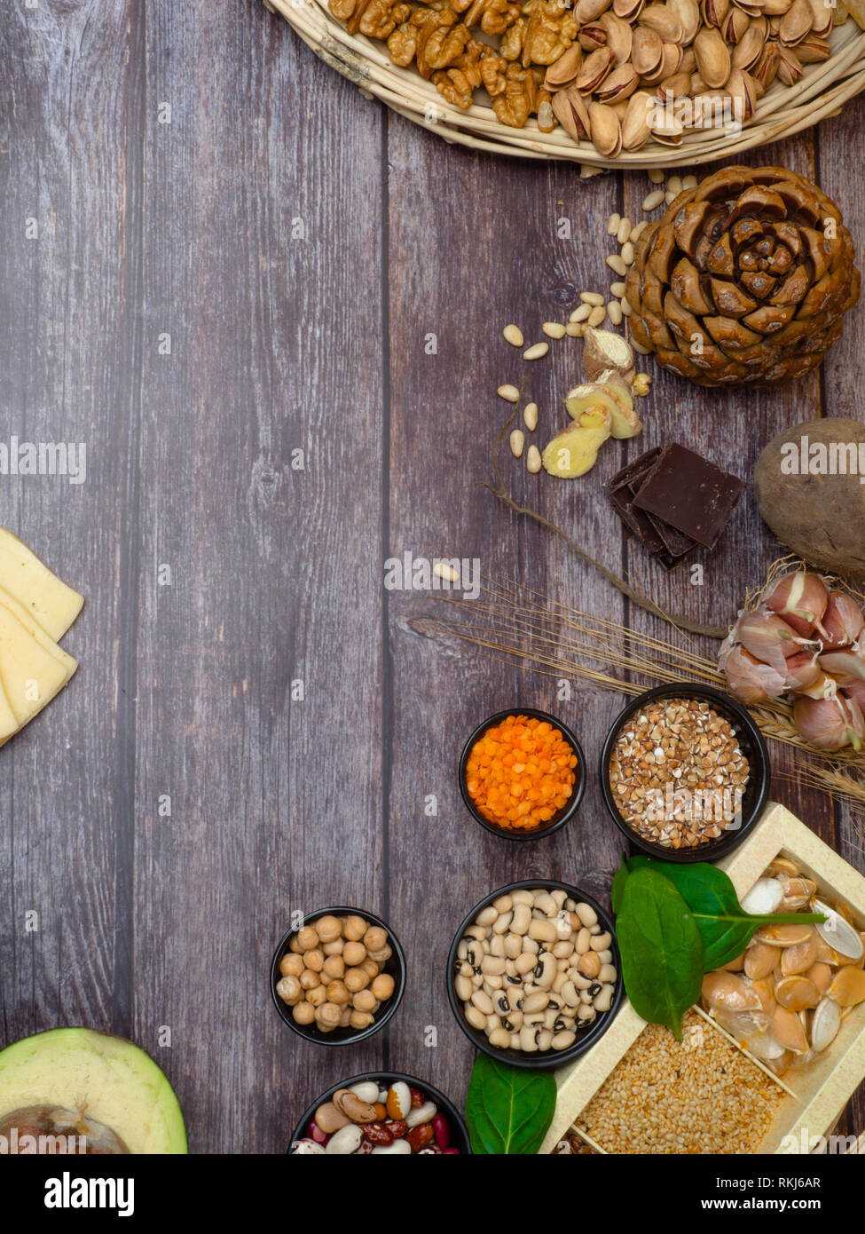 Groups of healthy vegetables, seeds, lengumes, nuts dairy products