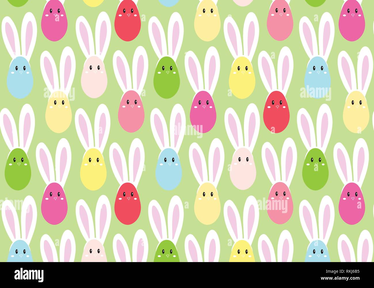 Happy Easter. Set of Easter eggs with bunny ears on a light green ...