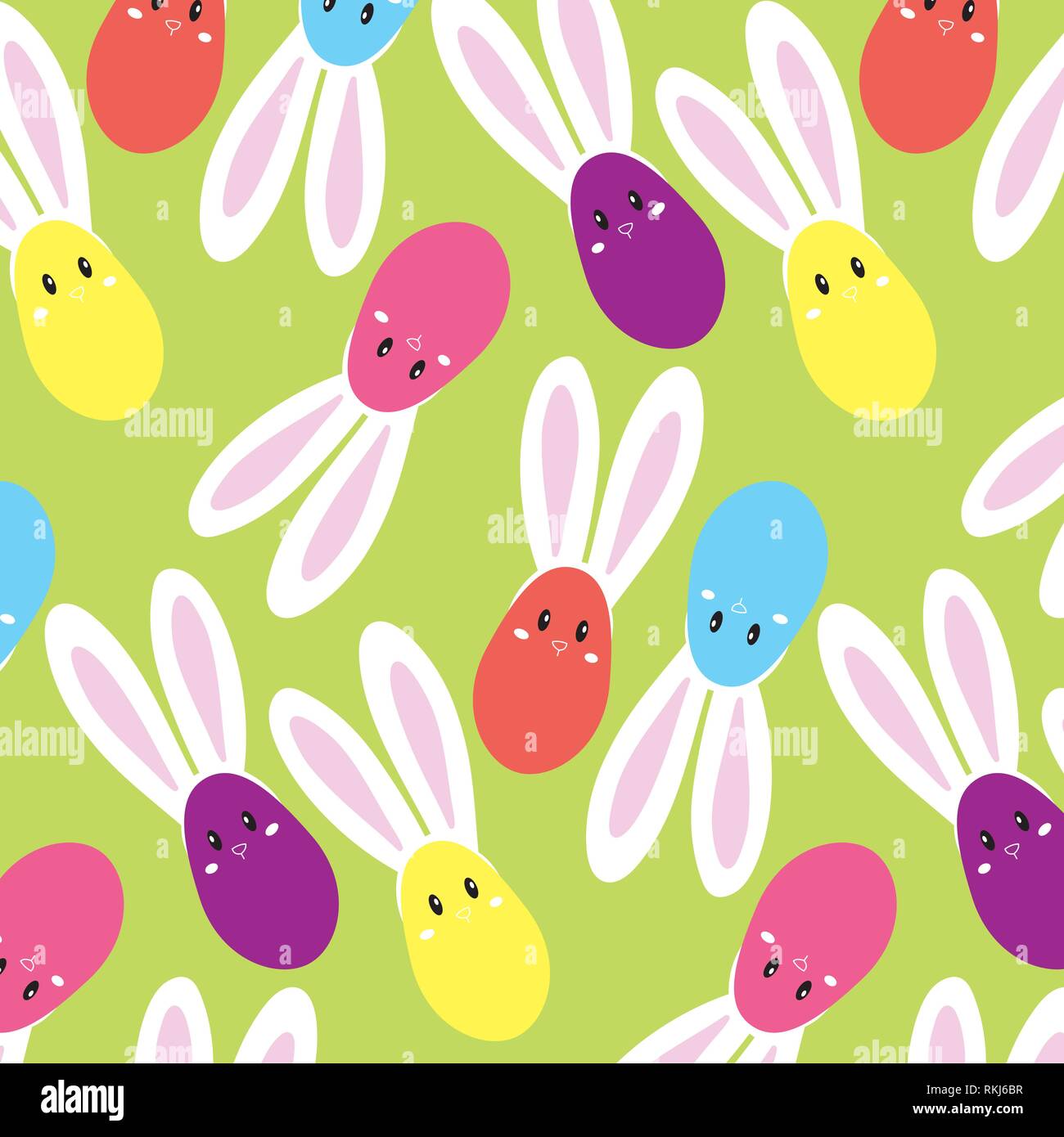 Happy Easter. Set of Easter eggs with bunny ears on a green background ...