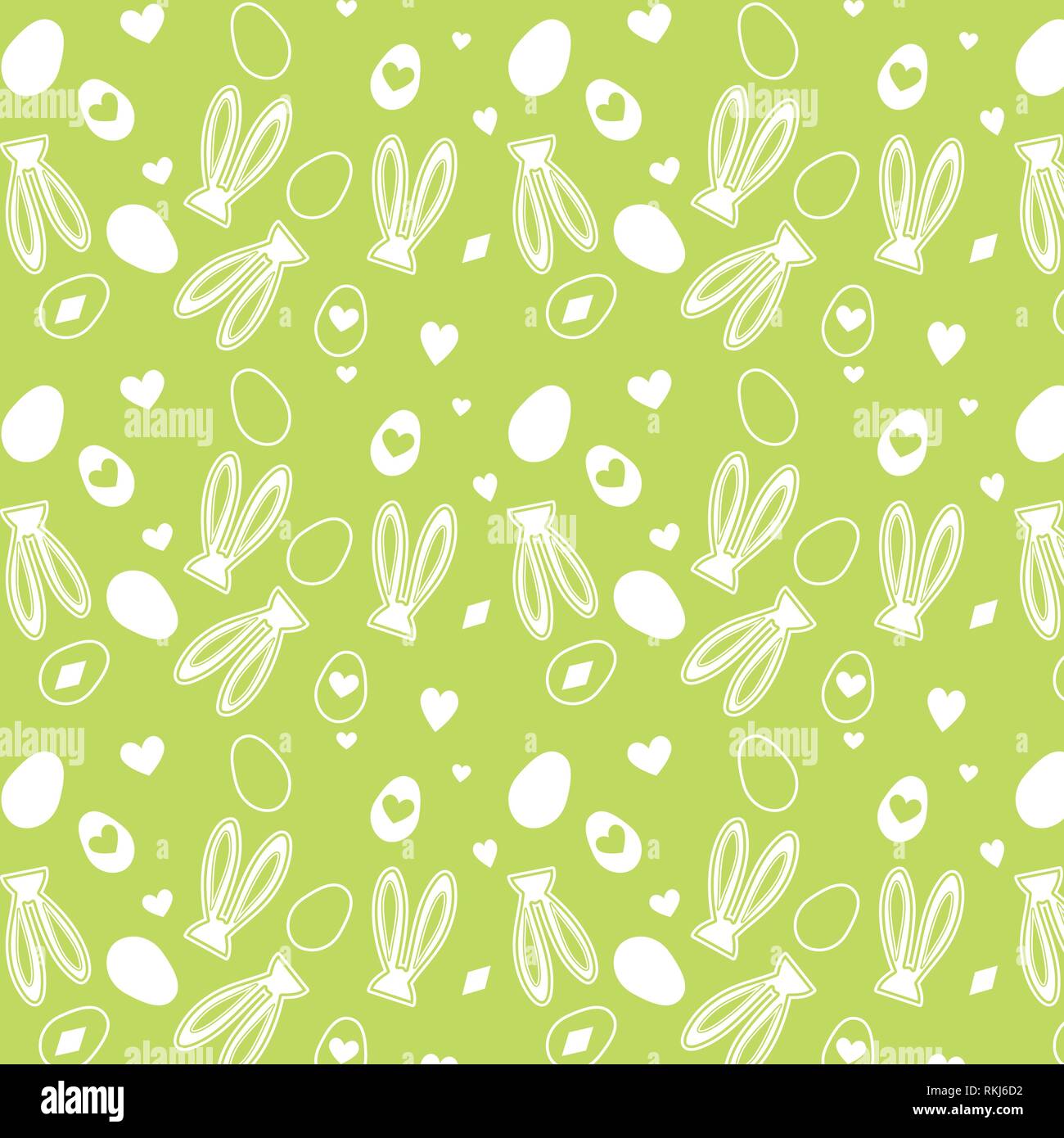 Easter vector pattern illustration with bunny ears and eggs on a green background Stock Vector