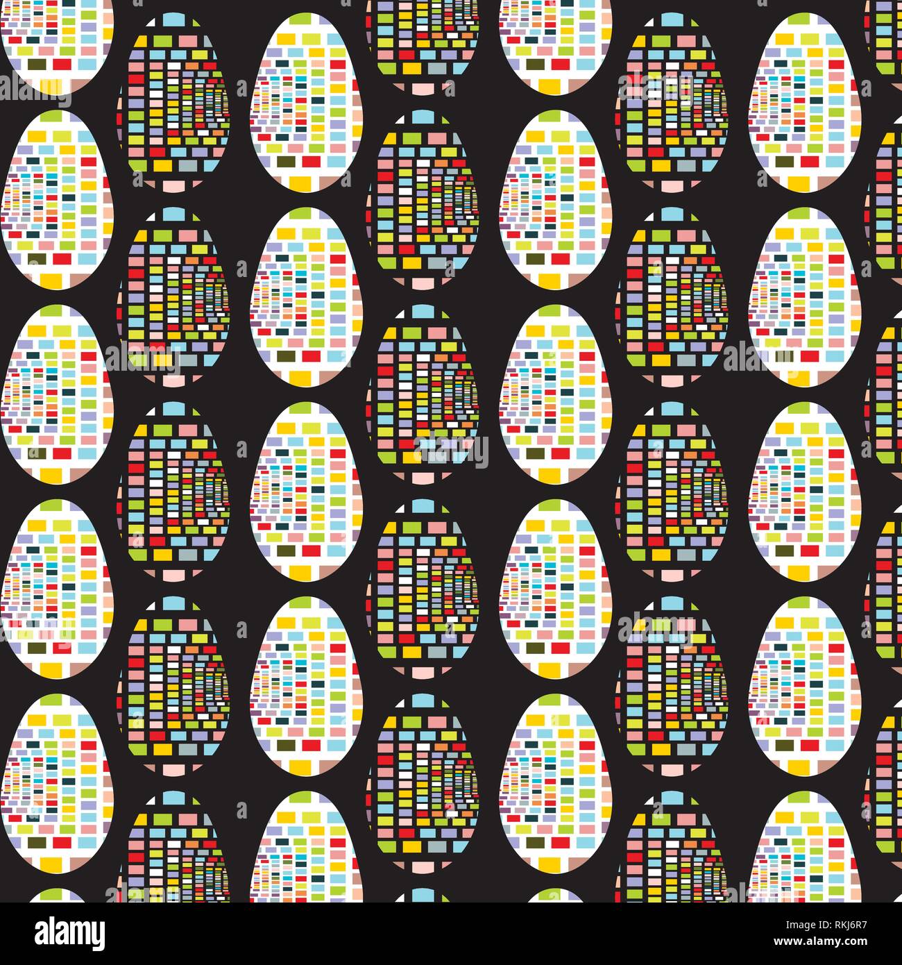 Easter eggs set square colorful geometric vector pattern on black background Stock Vector