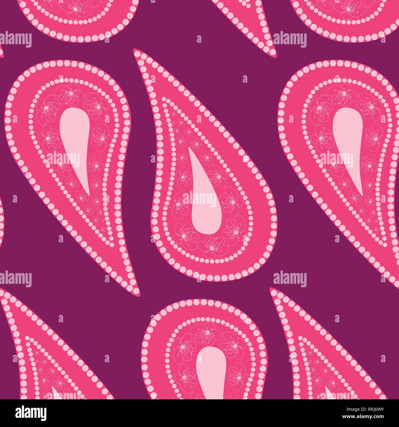 Ornamental vector pattern illustration with floral elements in pink and violet colors palette Stock Vector