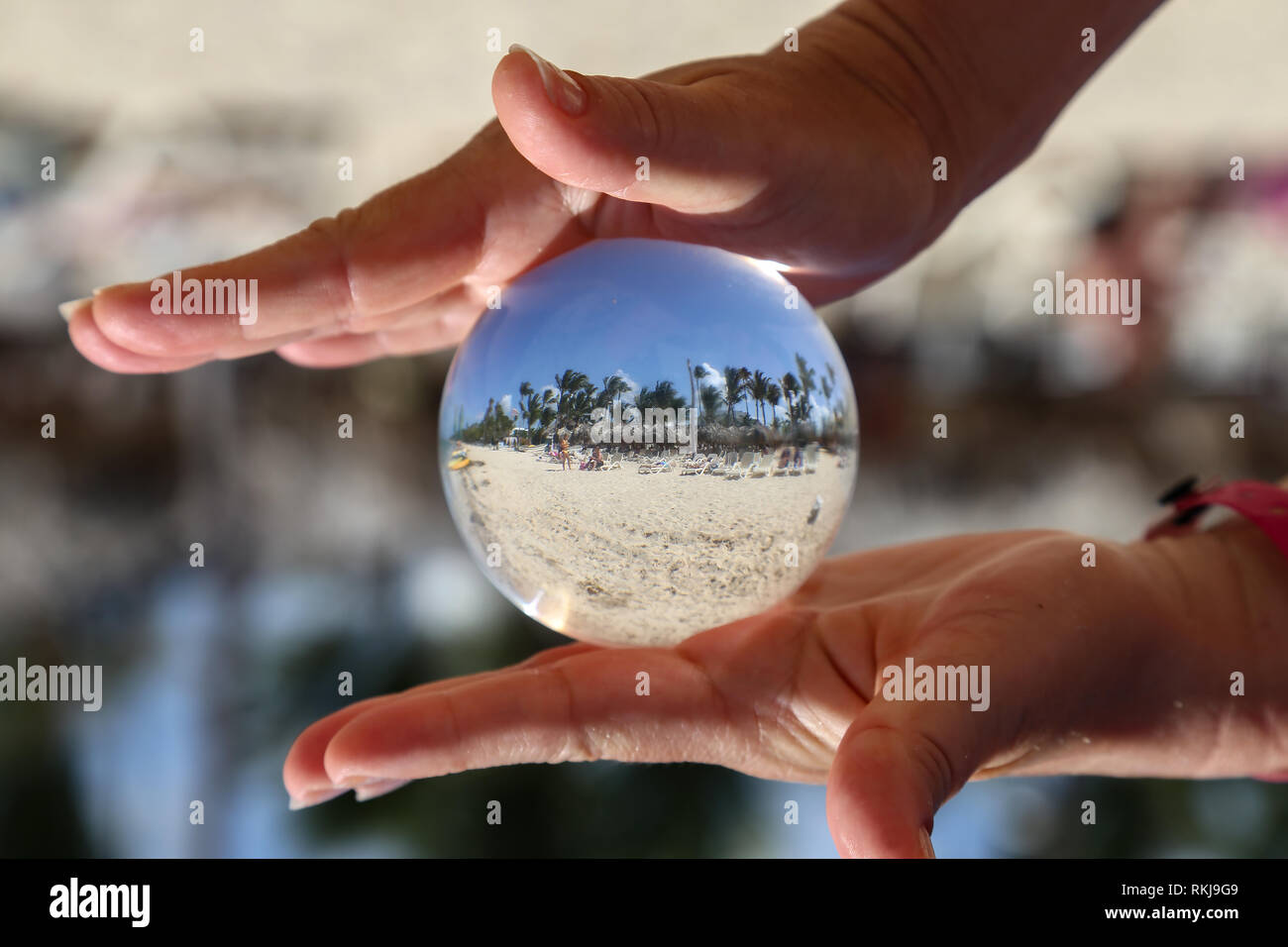 Glass ball. Beach through a glass ball Stock Photo Alamy