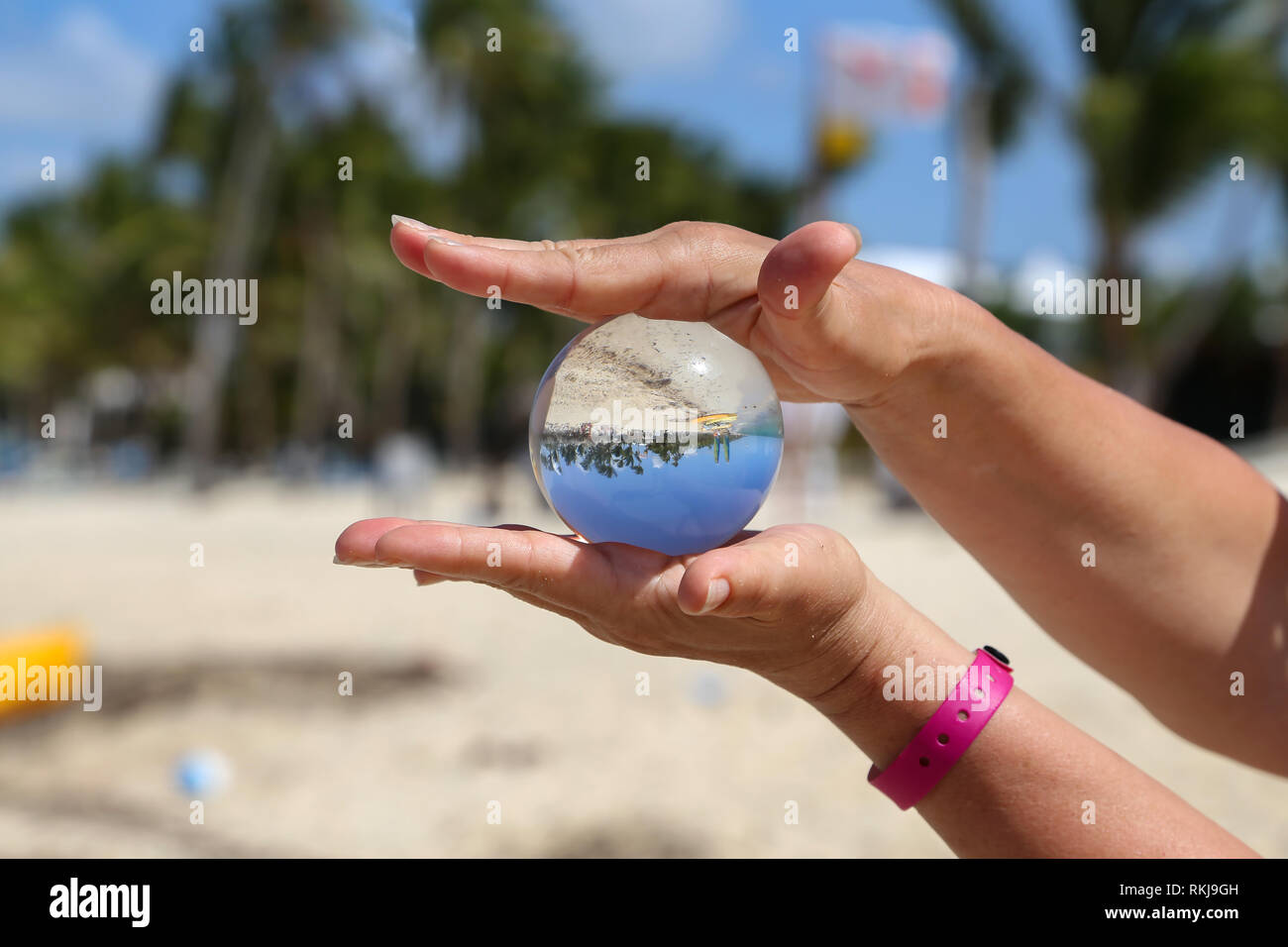 Glass ball. Beach through a glass ball Stock Photo Alamy
