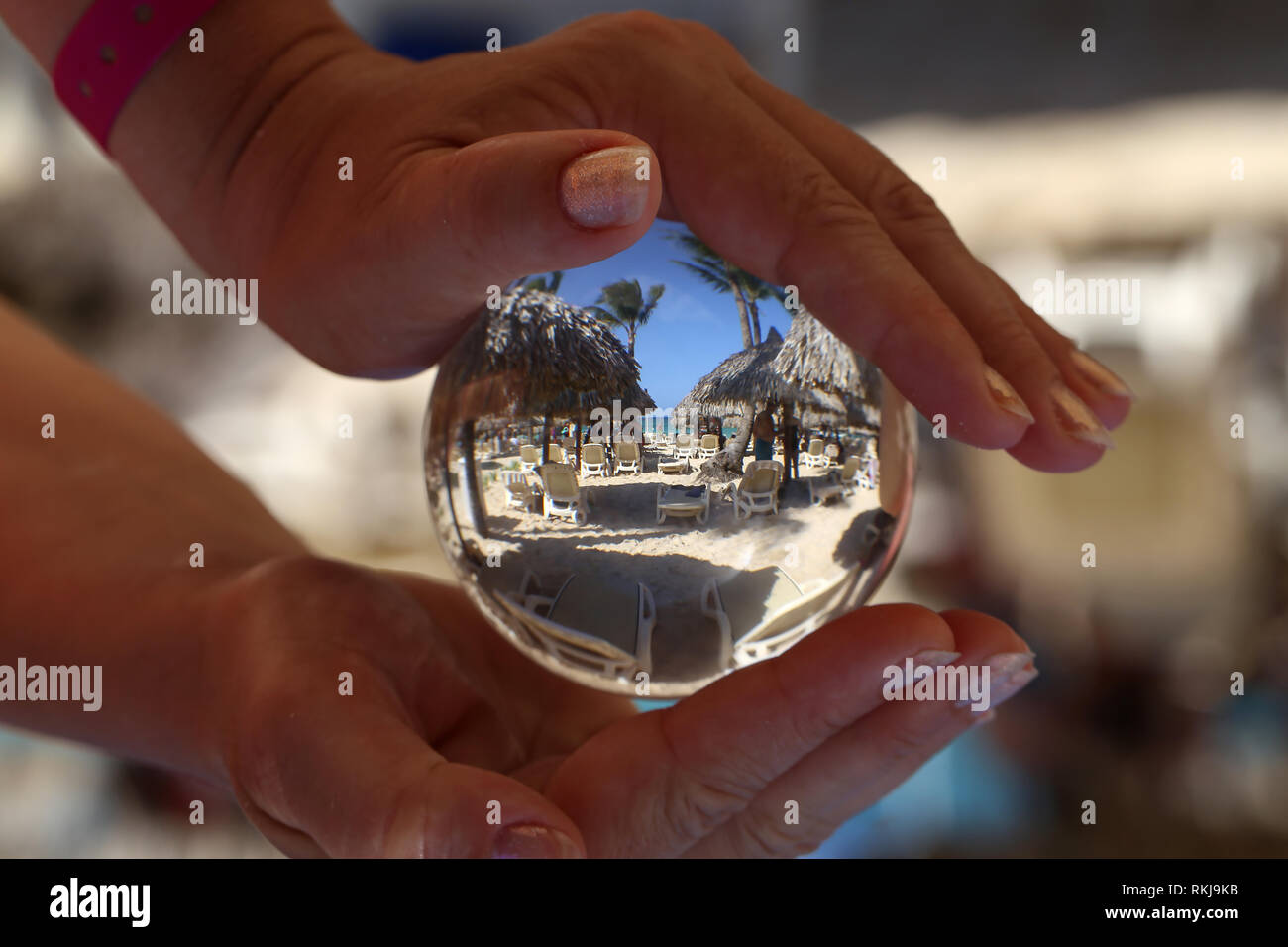 Glass ball. Beach through a glass ball Stock Photo Alamy
