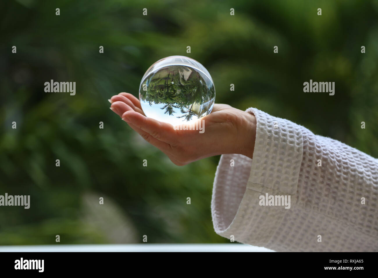 Glass ball. Beach through a glass ball Stock Photo Alamy
