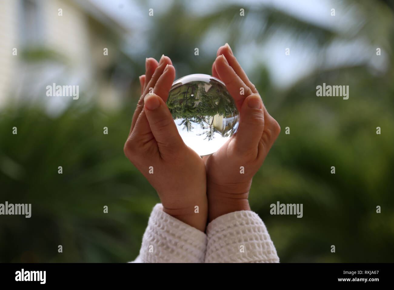 Glass ball. Beach through a glass ball Stock Photo Alamy