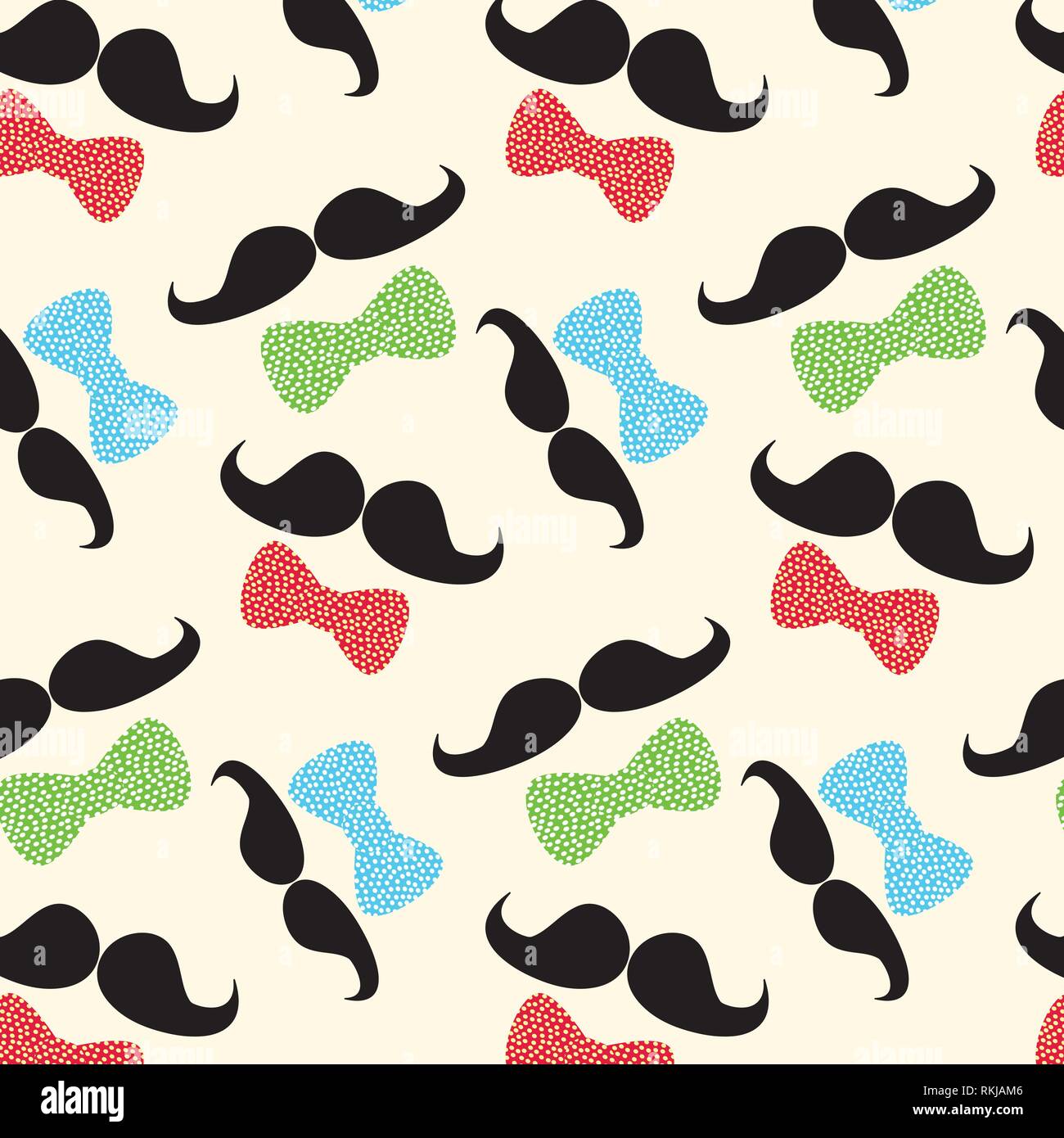 Mustache and bow tie vector pattern illustration. Fathers day card template Stock Vector