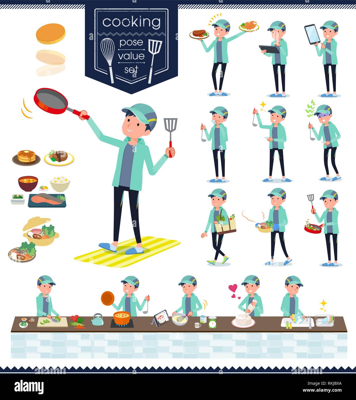 A set of men in sportswear about cooking.There are actions that are ...