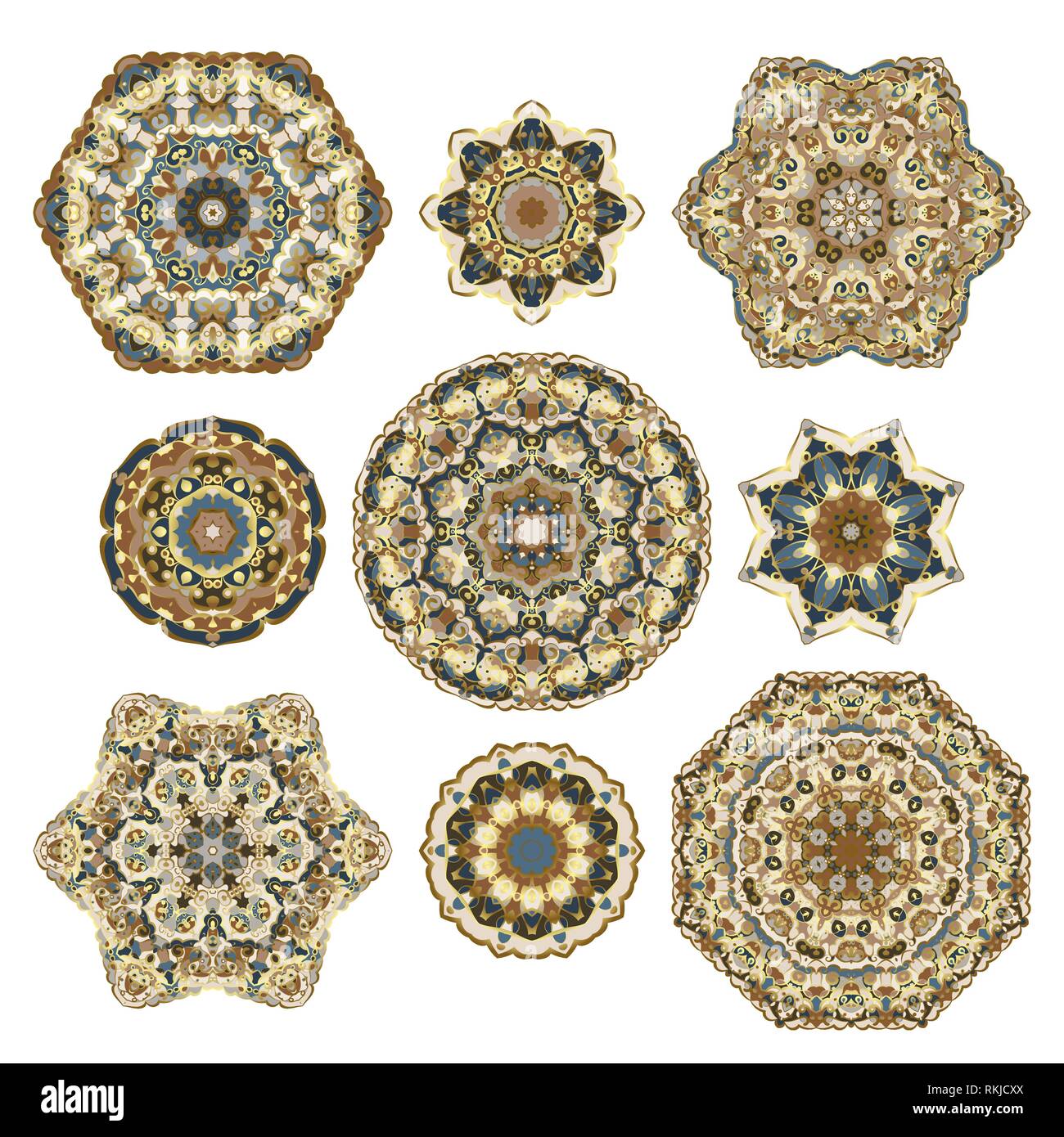 Set of nine abstract circular elements. Round colorful mandalas ...