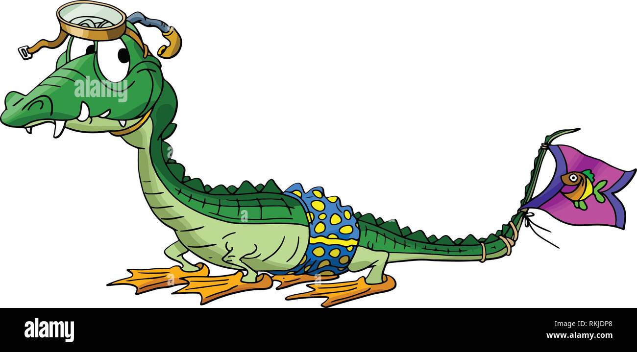 Cartoon alligator goes to snorkeling vector illustration Stock Vector