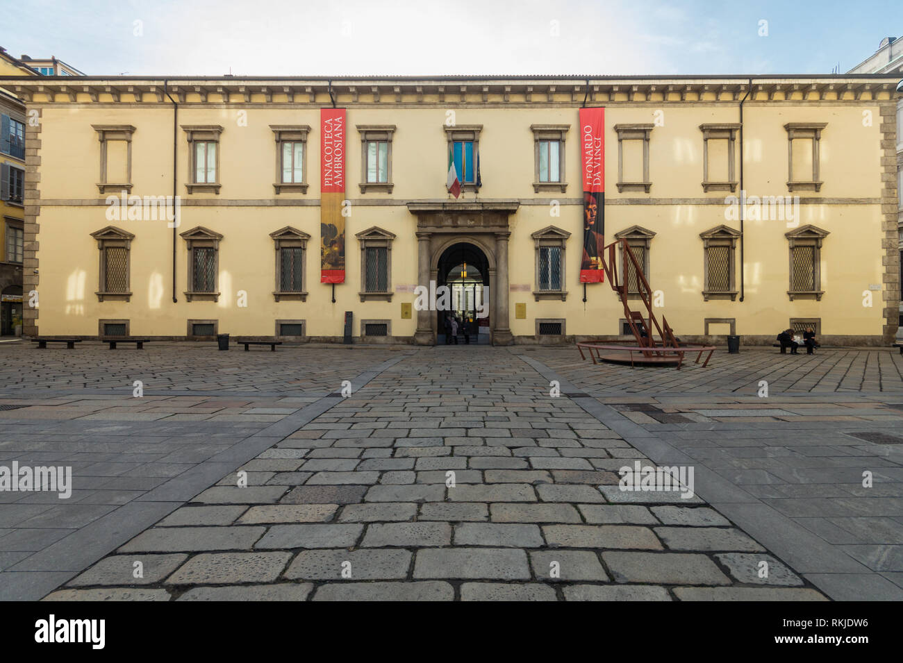 The palace of the Biblioteca & Pinacoteca Ambrosiana art gallery in Milan, neoclassical facade on Piazza Pio XI square Stock Photo