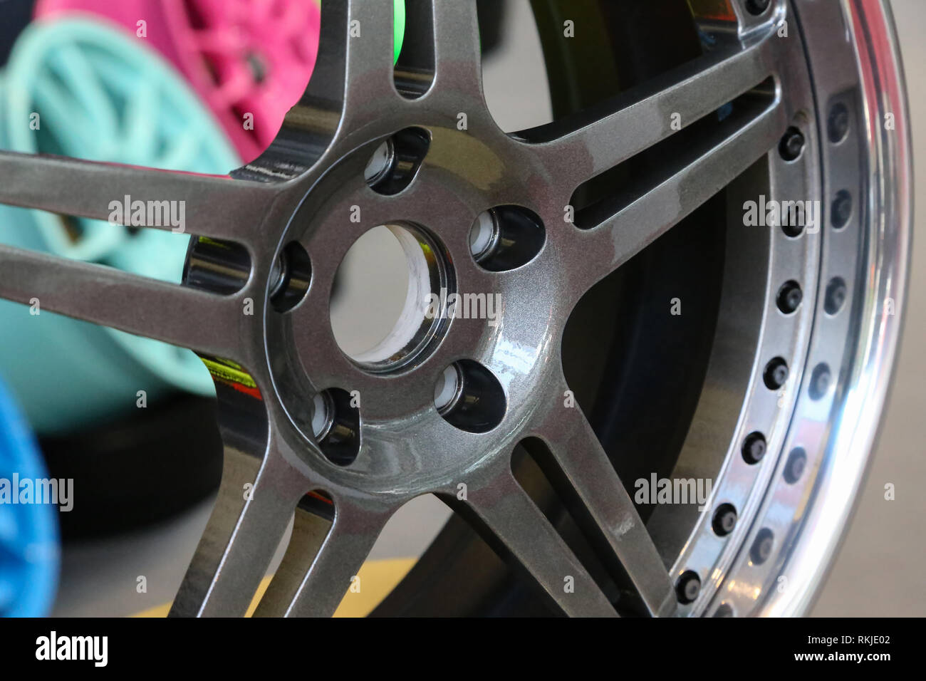 Alloy wheels in wheel shop Stock Photo Alamy