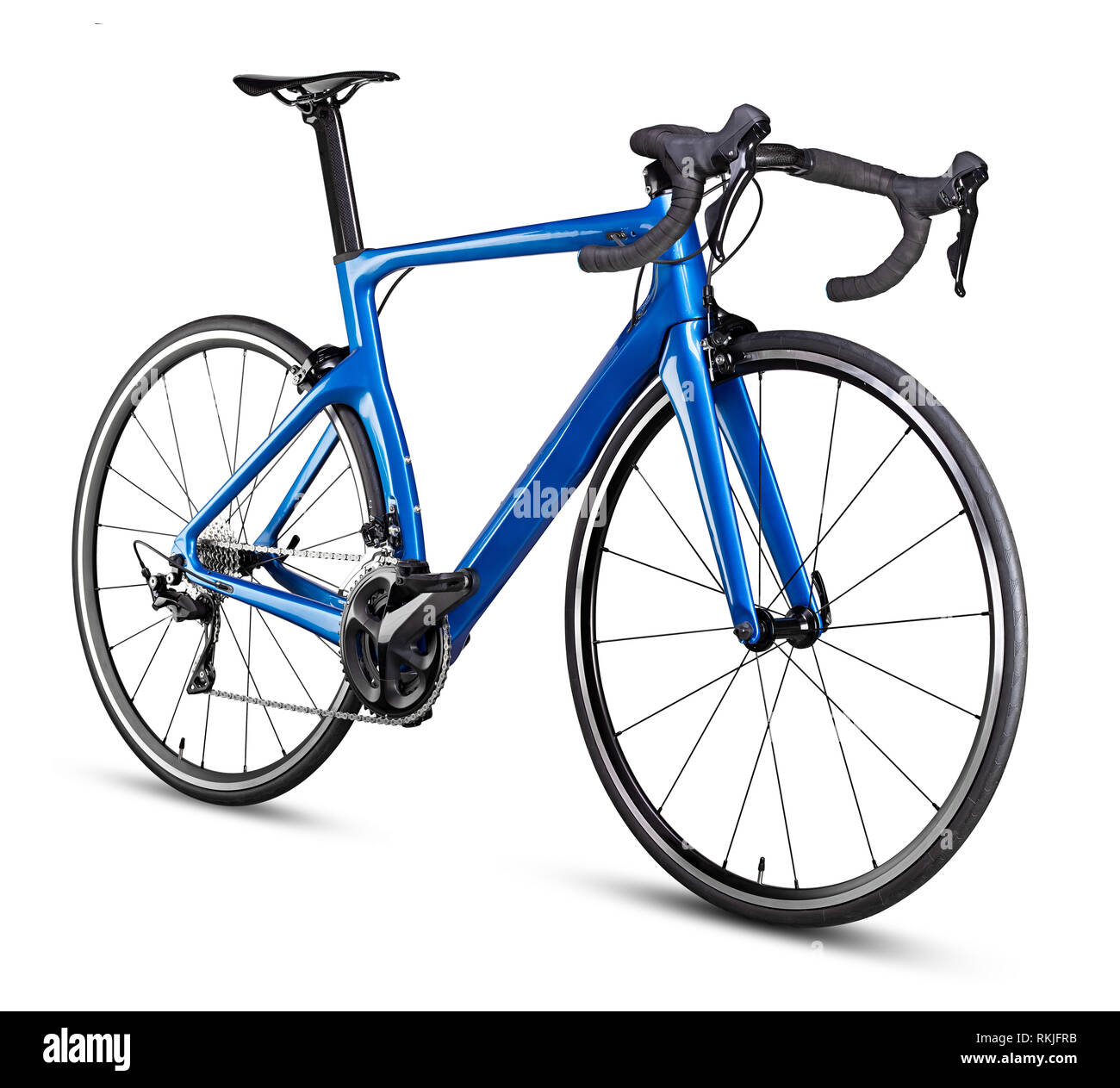 blue black modern aerodynmic carbon fiber racing sport road bike bicycle racer isolated on white background Stock Photo