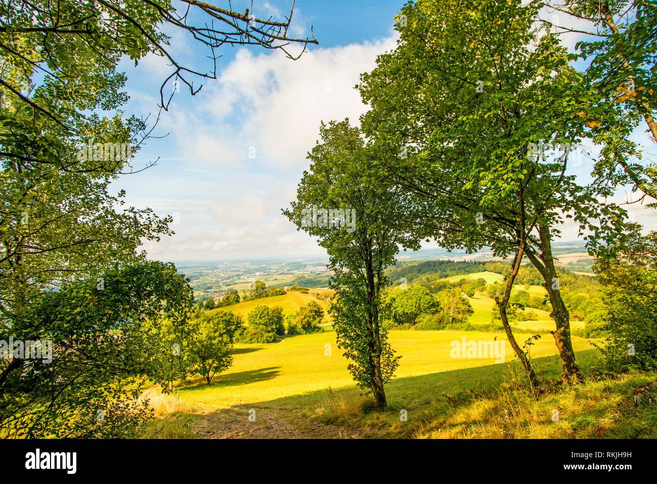 Panoramic views of the hill Hohenstaufen to the South of Germany. Stock Photo