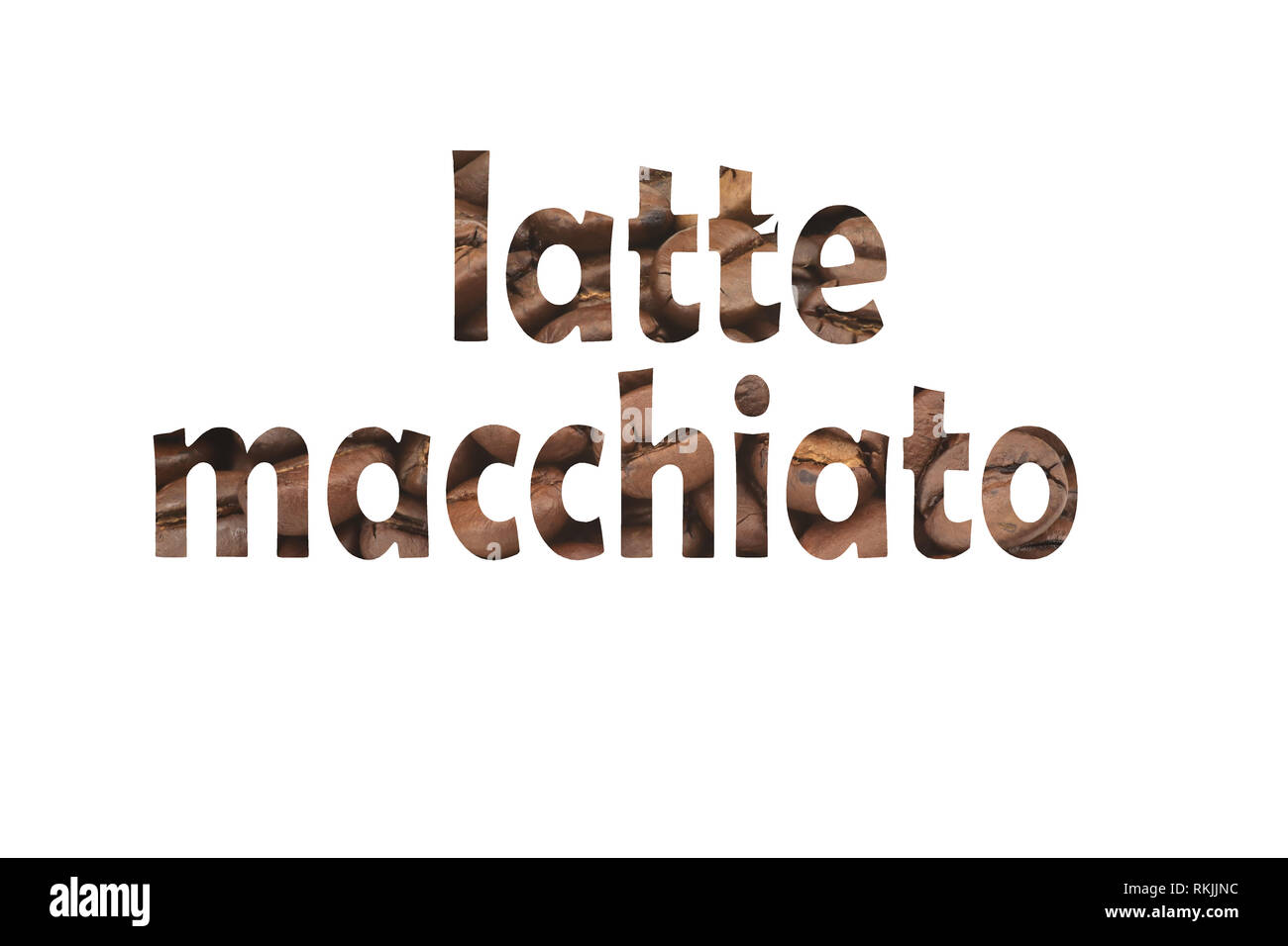 Close-up of coffee beans with cut out of the words latte macchiato Stock Photo