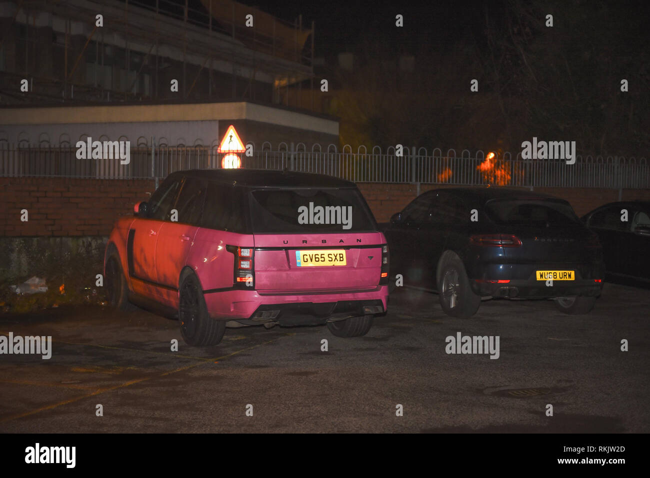 Oxford, UK. 12th Feb, 2019. Katie Price's pink Range Rover parked
