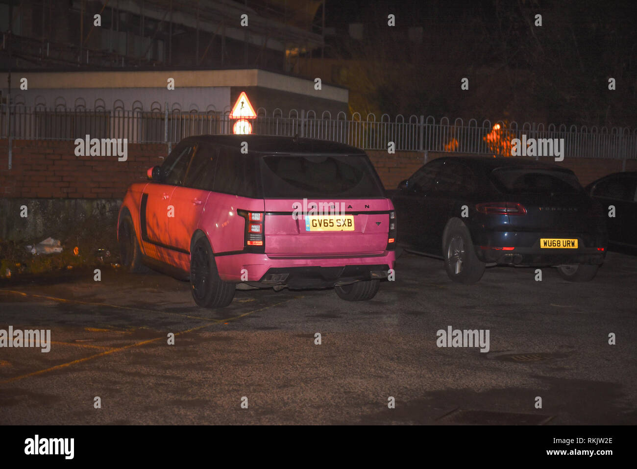 Oxford, UK. 12th Feb, 2019. Katie Price's pink Range Rover parked