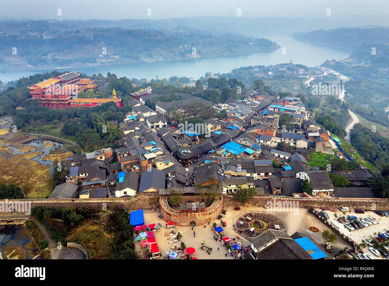 Chongqing, Chongqing, China. 12th Feb, 2019. Chongqing, CHINA-Located at  the east of the Hechuan District in southwest ChinaÃ¢â‚¬â„¢s Chongqing,  Laitan Ancient Town is regarded to be one of the ''Top Ten Ancient