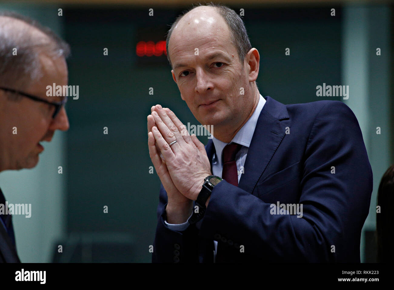 Brussels, Belgium. 12th Feb. 2019. Britain's Mark Bowman Director General, Humanitarian, Security, Conflict and International Finance attends in an Economic and Financial affairs meeting council at the European Council. Alexandros Michailidis/Alamy Live News Stock Photo