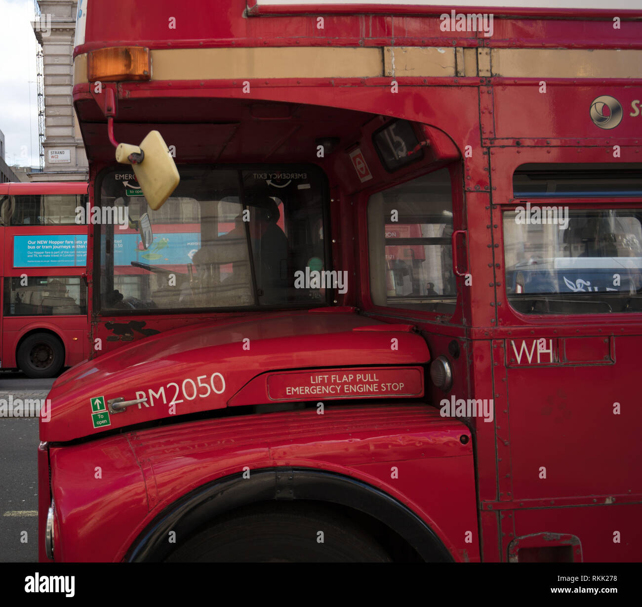 London, UK. 11th February 2019. Half cab design and front mounted engine of heritage Routemaster red bus, still operating daily until the 1st of March this year, when the bus will run only on weekends. Credit: Joe Kuis / Alamy Live News Stock Photo