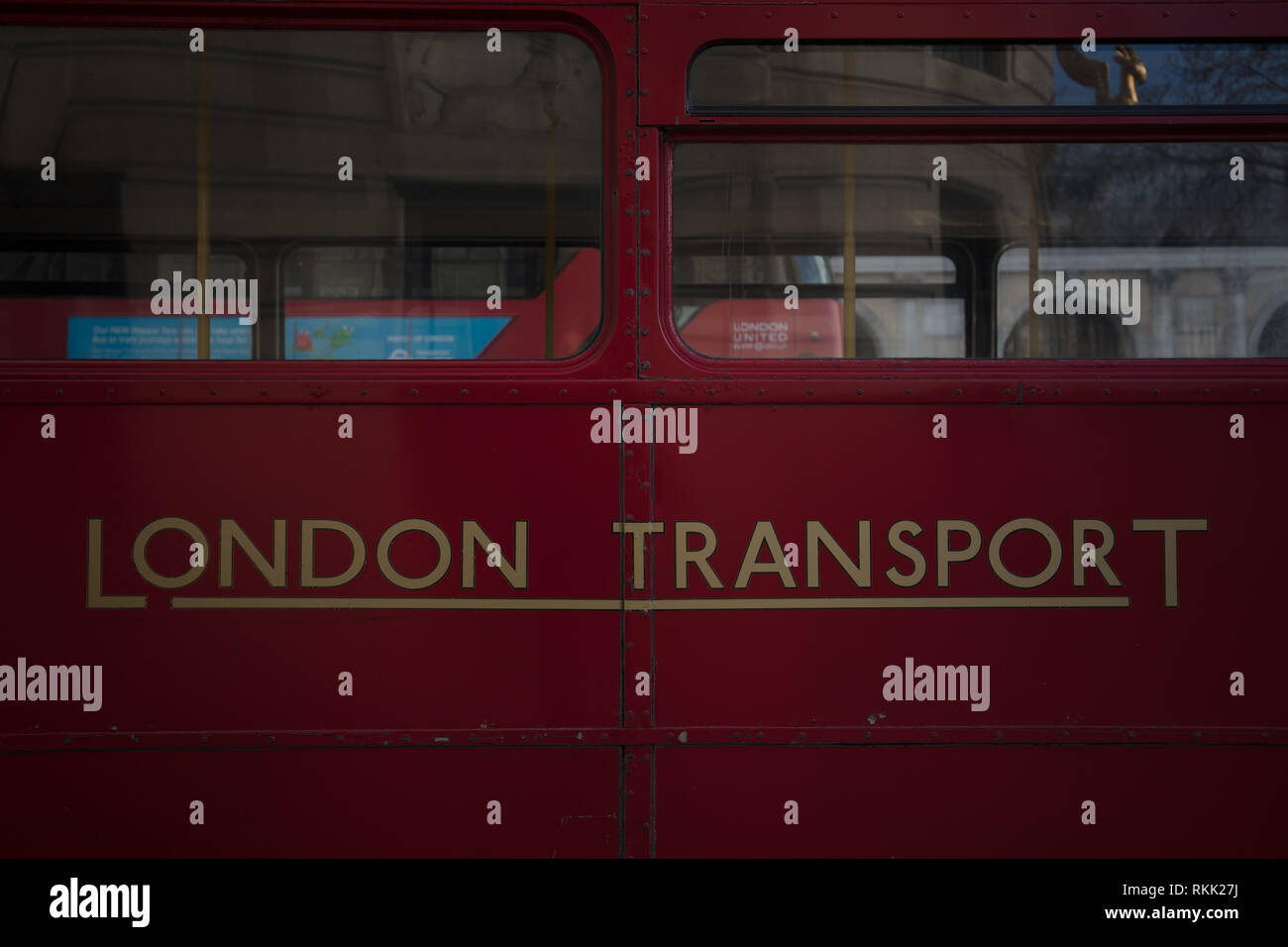 London, UK. 11th February 2019. Heritage Routemaster red bus by London Transport still operates daily until the 1st of March this year, when the bus will run only on weekends. Credit: Joe Kuis / Alamy Live News Stock Photo