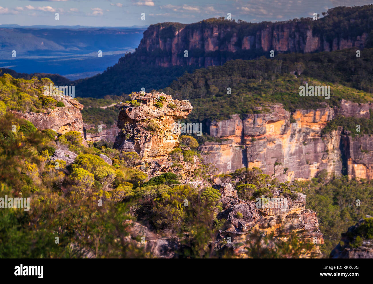 Katoomba, New South Wales, Australia. A view from the Boar's Head Lookout into the Jamison Valley.  The blue mountains, Australia. Stock Photo