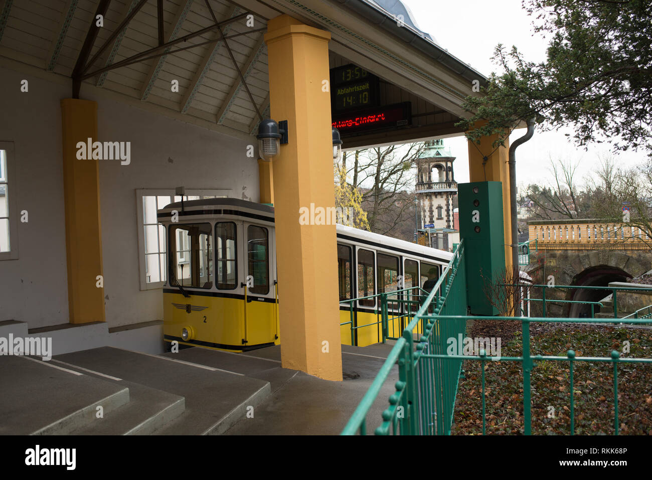 Dresden Funicular Railway, Standseilbahn in Germany at the mountain station Stock Photo