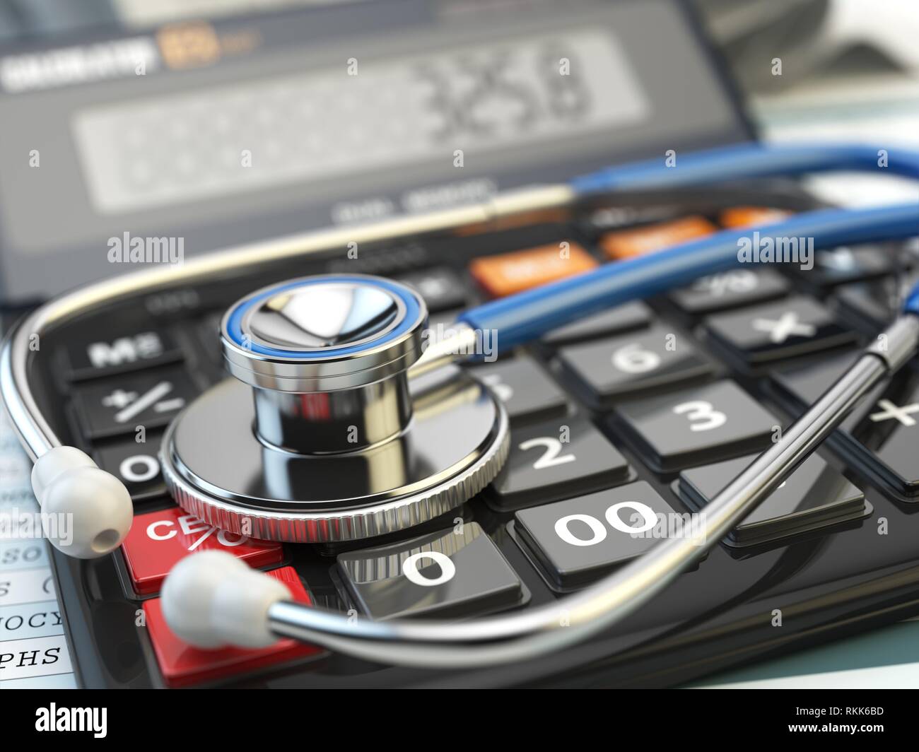 Health care costs concept. Stethoscope and calculator of medical