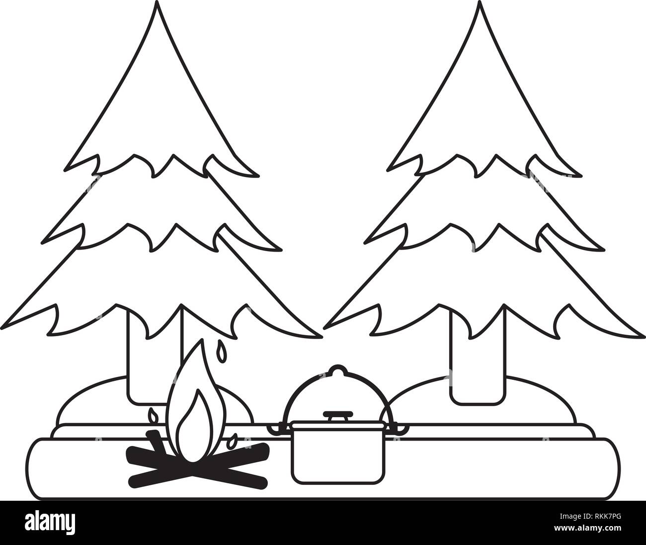 Camping lifestyle in nature black and white Stock Vector Image &amp; Art ...