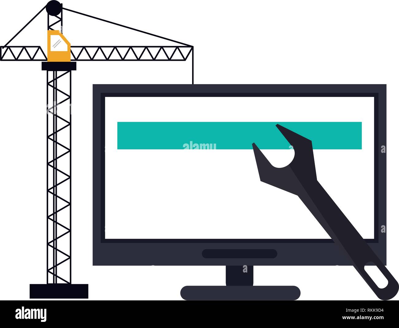 computer with construction crane and wrench Stock Vector Image & Art ...