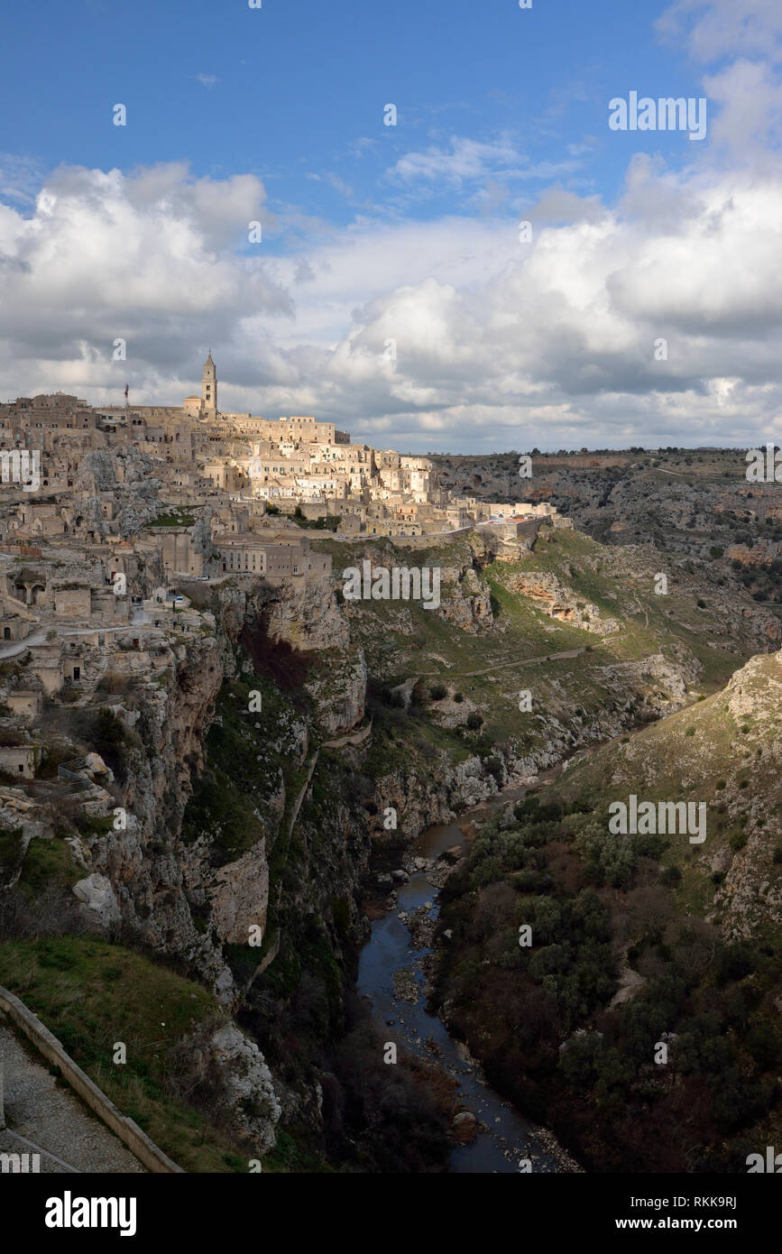 The Sassi of Matera in Gravina river canyon Stock Photo