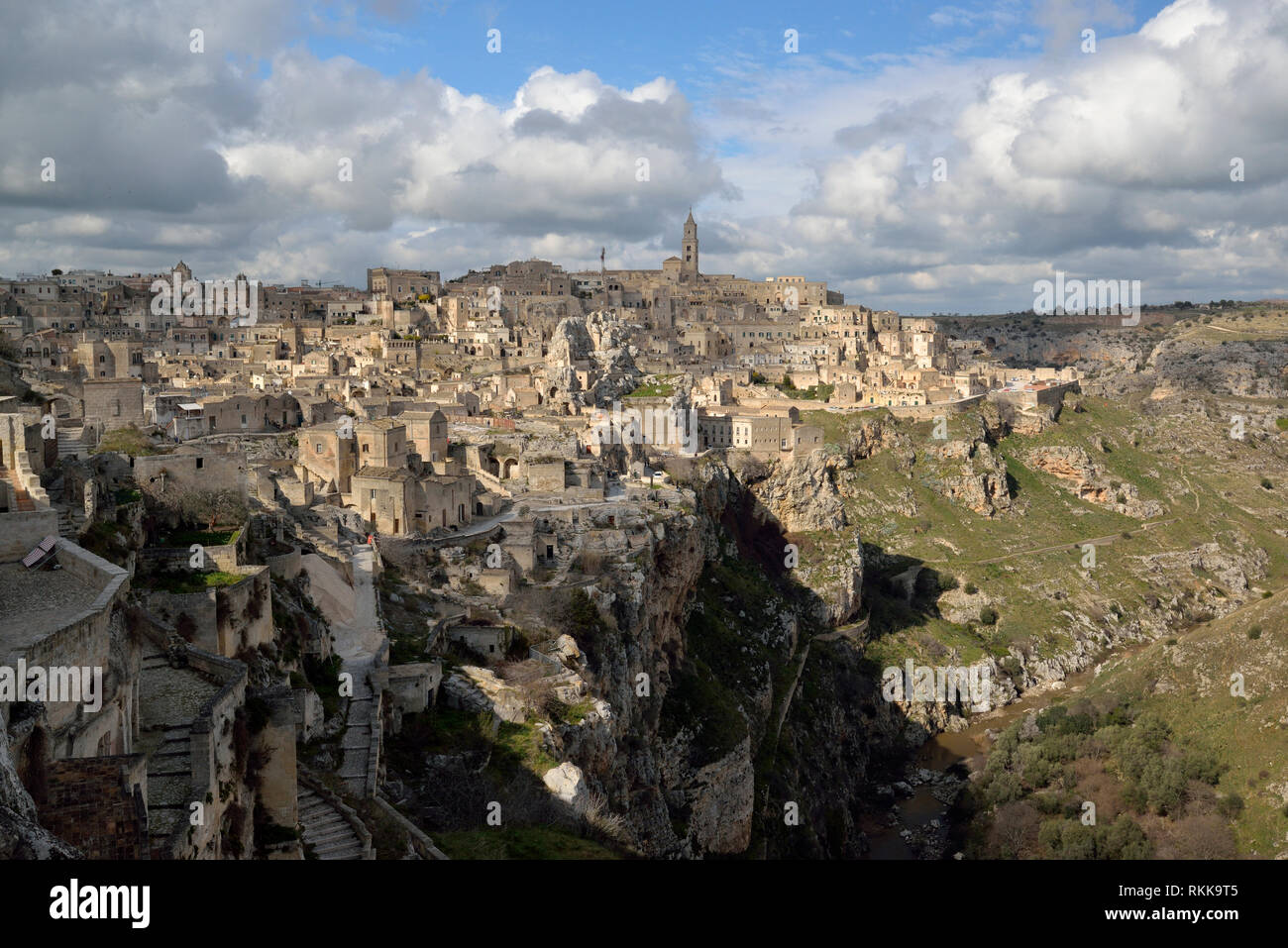 The Sassi of Matera in Gravina river canyon Stock Photo