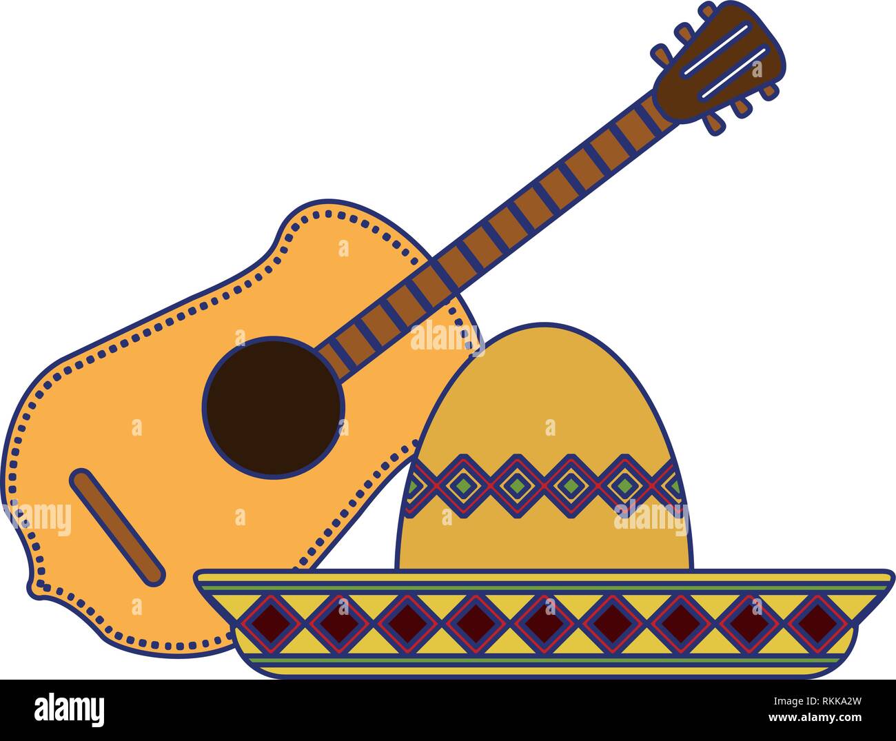 acoustic guitar and mexican hat blue lines Stock Vector Image & Art - Alamy