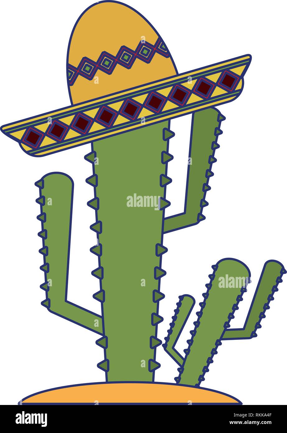 Cactus with mexican hat blue lines Stock Vector Image & Art - Alamy