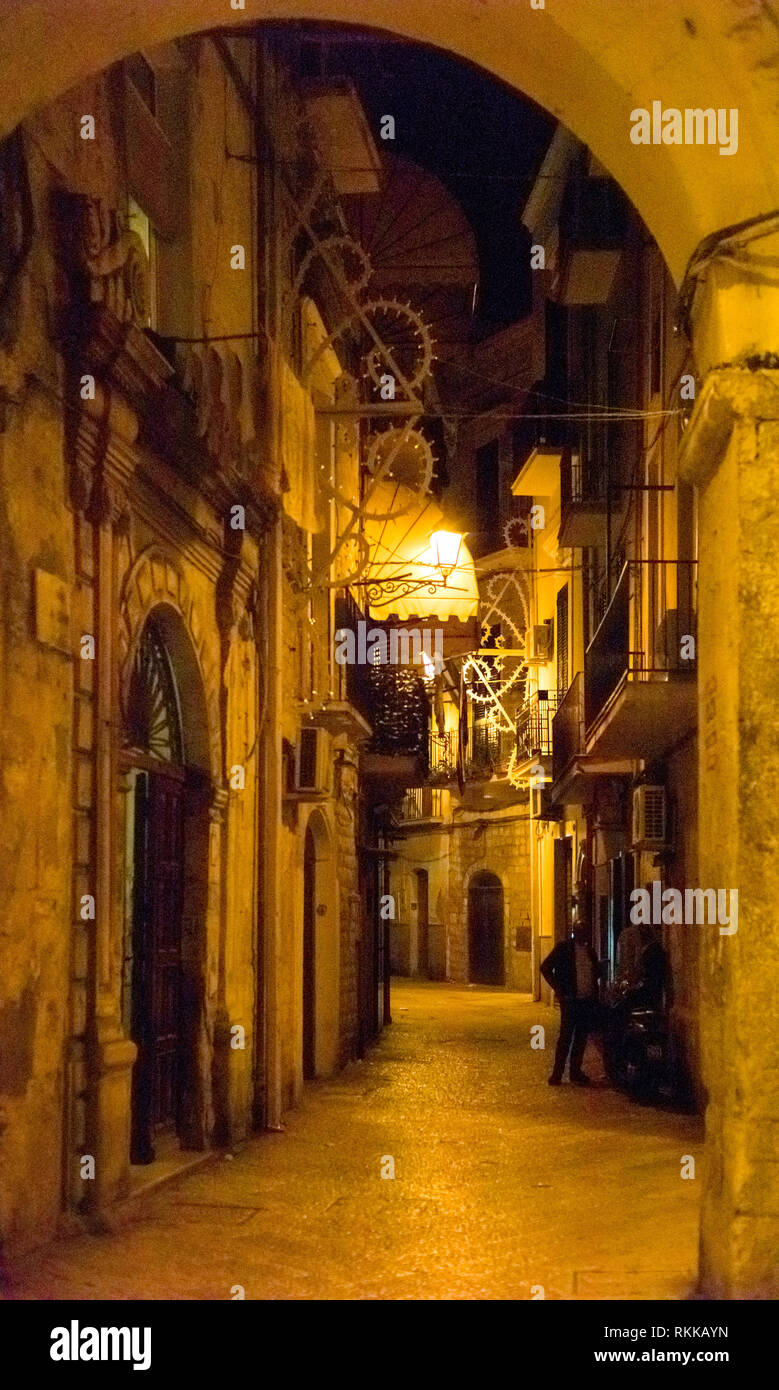 A street in Bari by night, Apulia, Italy Stock Photo