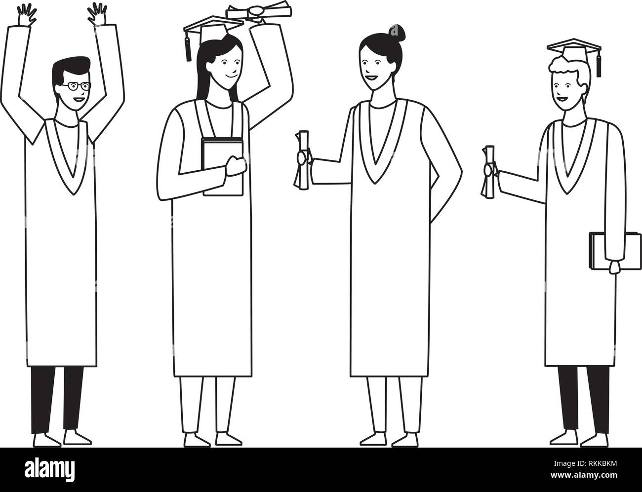 graduation ceremony diploma people black and white Stock Vector Image ...